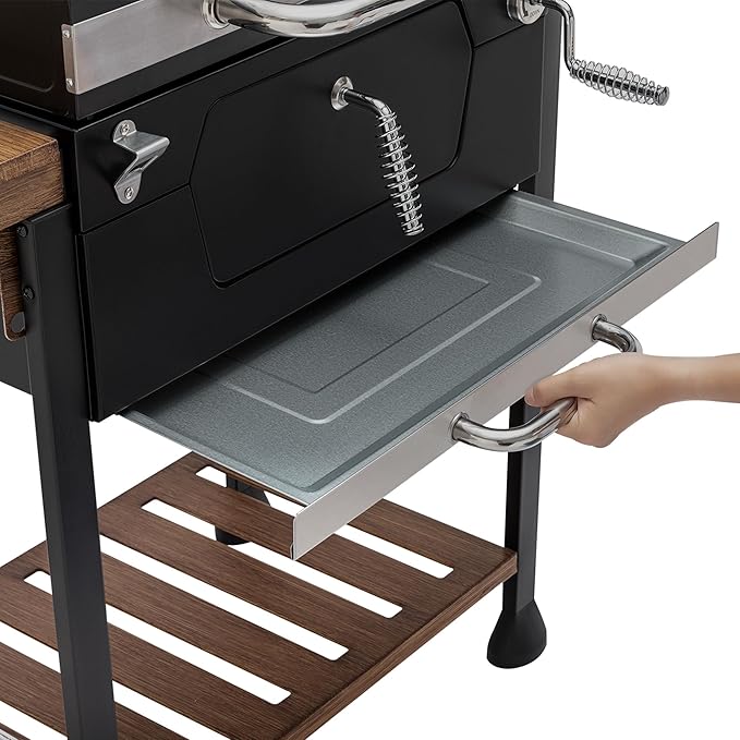 Royal Gourmet CD1824M 24-Inch Charcoal Grill, BBQ Smoker with Handle and Folding Table, Perfect for Outdoor Patio, Garden and Backyard Grilling, Black, Medium-VerdiqueGarden
