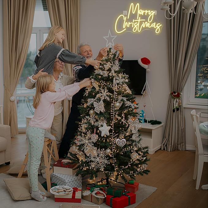 WLHOPE Merry Christmas Neon Sign,Warm White Christmas Neon Signs for Wall Decor,Dimmable Merry Christmas Led Signs for Christmas Party Backdrop Bedroom Window Bar Club Shop,Christmas Gift Decoration-VerdiqueGarden