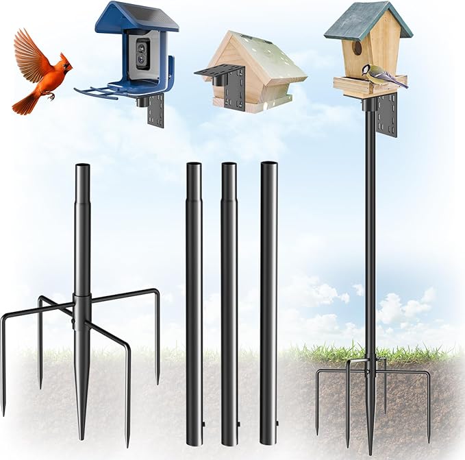 Bird Feeder Pole Stand – 60 Inch Height Feeding Station with 1-Inch Dia Heavy Duty for Hanging Feeders, Bird House Pole Mount Kit for Outdoor, Slip-Fit Connection-VerdiqueGarden