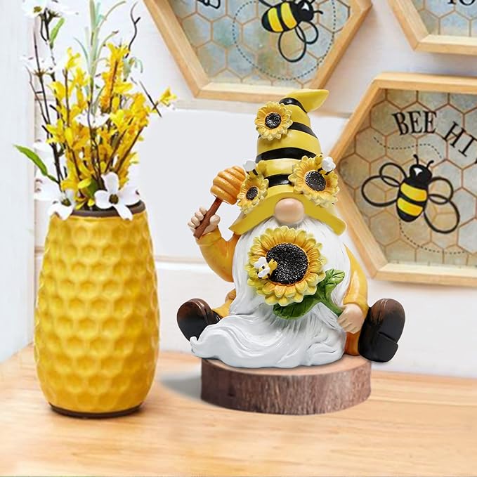 Hodao Bumble Bee Spring Gnome Decorations Honey Bee Gnomes Ornaments World Bee Day Decorations Gifts Fall Thanksgiving Gnomes Figurines Bee for Garden Decor Birthday Gifts for Mom, Grandma, Women-VerdiqueGarden