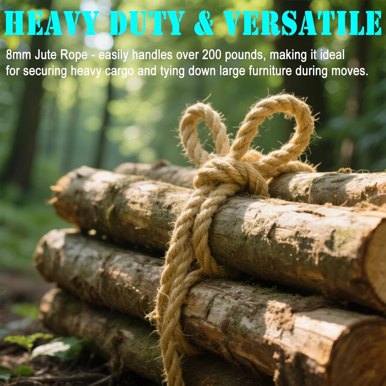 8mm Jute Twine Rope - 164ft Heavy Duty Natural Jute String for Gardening, Crafts, Packaging, DIY Projects & More - Strong, Durable & Biodegradable - Perfect for Plant Tying, Home Decor & Outdoor Use-VerdiqueGarden