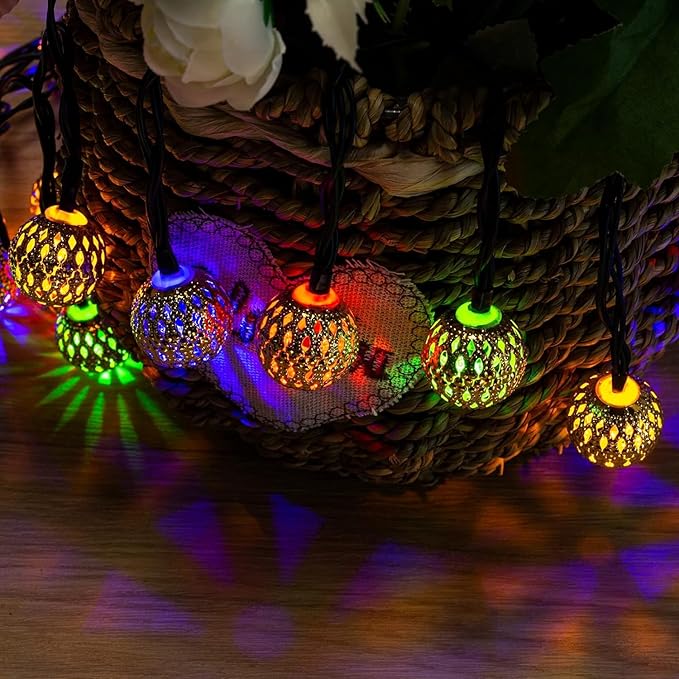 Solar Moroccan String Lights Outdoor 60 LED 36 Ft Globe Fairy Lights with 8 Lighting Modes, Waterproof Solar Powered String Lights for Garden Yard Gazebos Camping Party (Multicolor)-VerdiqueGarden