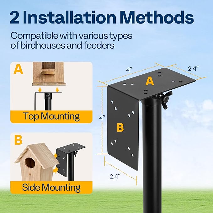 VIVOHOME 92 Inch Bird Feeder Pole with Squirrel Baffle and 4 Hooks, Outdoor Bird House Pole Mount Kit with 5 Prong, Heavy Duty Adjustable Bird Feeder Stand-VerdiqueGarden