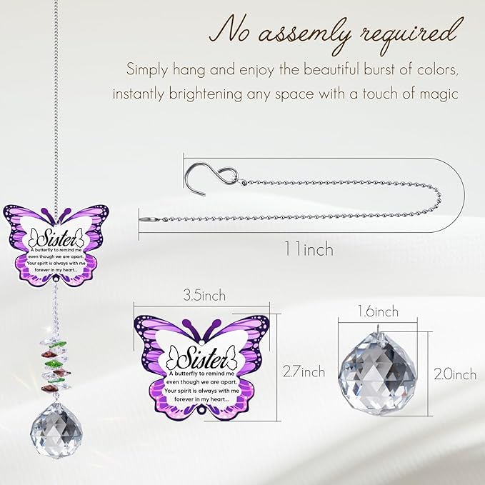Sympathy Gifts for Loss of Sister, Sister Memorial Crystal Suncatcher Rainbow Maker,Memorial Gifts for Loss of Sister, in Memory of Sister, Bereavement Gifts for Loss of Sister-VerdiqueGarden