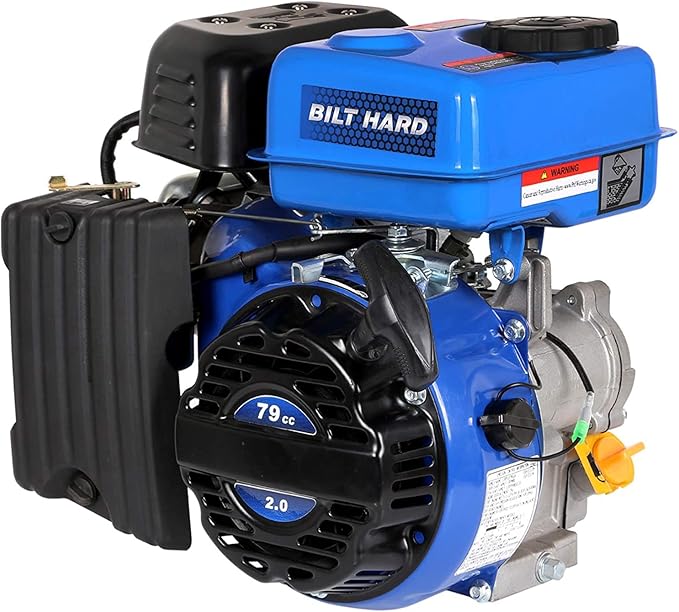 BILT HARD Gas Engine 79cc 2 HP, Gas Motor for Log Splitter, Pressure Washer and Water Pump, EPA & CARB Certified, 4 Stroke OHV Horizontal Shaft with Recoil Start-VerdiqueGarden