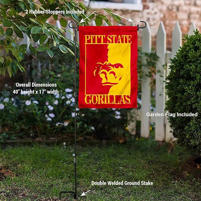 College Flags & Banners Co. Pittsburg State Gorillas Garden Flag with Pole Stand Holder-VerdiqueGarden