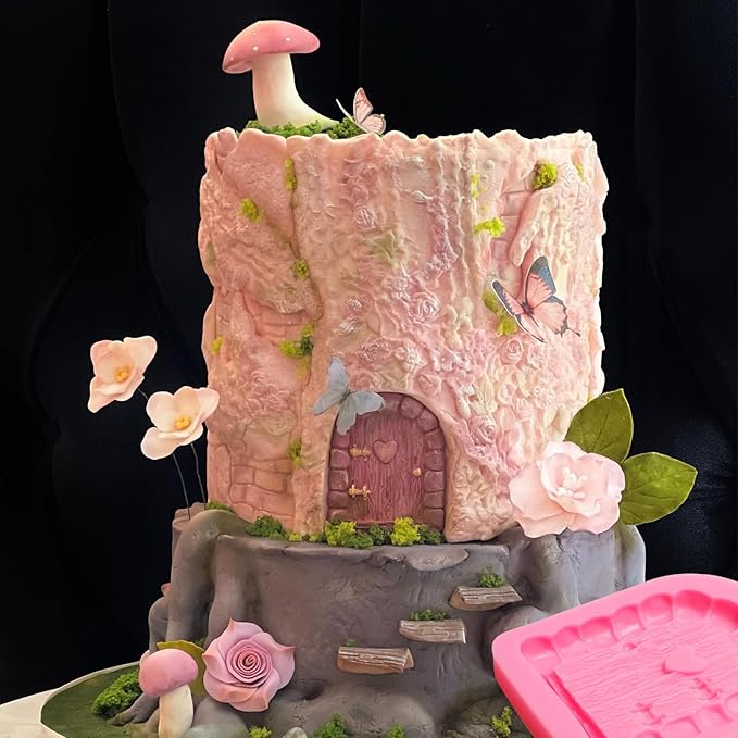 Fairy Garden Door Silicone Molds, Enchanted Vintage Gnome Home Window Door Fondant Molds, Mushroom Flower Leaf Chocolate Baking Molds for Cake Decoration Cupcake Topper Candy Clay Resin-VerdiqueGarden