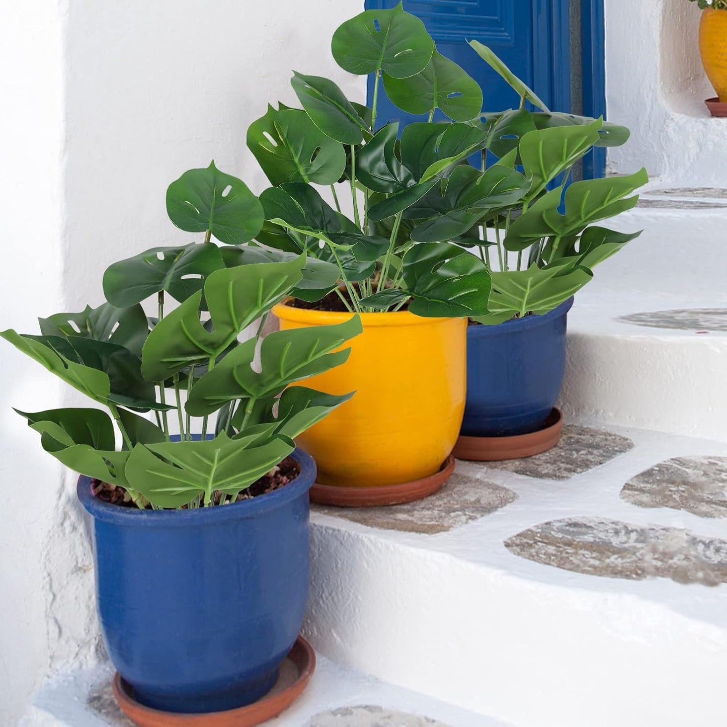 RECUTMS 6 Bundles Fake Plants Artificial Tropical Palm Leaves Tree Faux Monstera Shrubs Green Plant Turtle Leaf Stems UV Resistant Greenery Indoor Outdoor Home Garden Office Bouquet Filler Decor-VerdiqueGarden