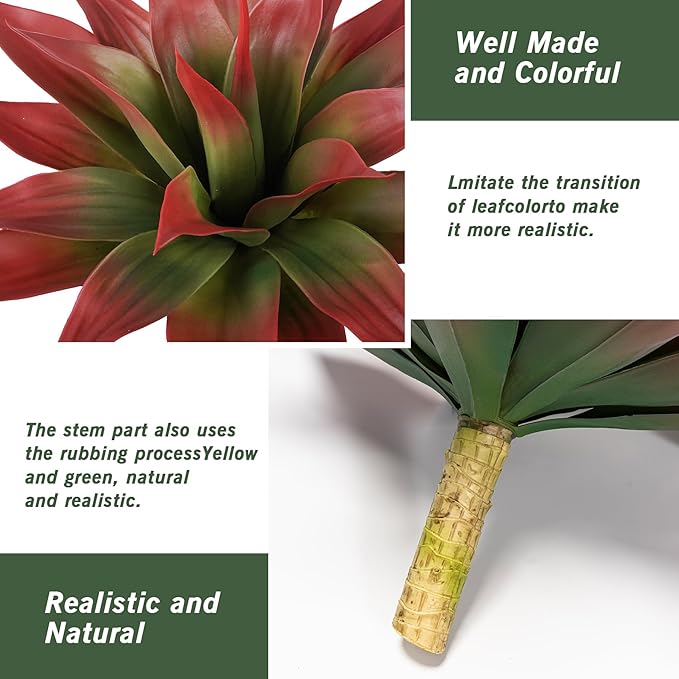 Artificial Agave Plants,Large UV Resistant Fake Agave Planters for Indoor and Outdoor Decorating Tropical Plant Succulents Greenery Indoor Decor (2Pack,22" Red)-VerdiqueGarden