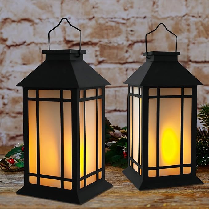 13-Inch IP65 Waterproof Battery-Powered Outdoor Lantern with Led Flameless Candle and 6-Hour Timer - Decorative Lantern for Patio & Garden(2 Pack)-VerdiqueGarden