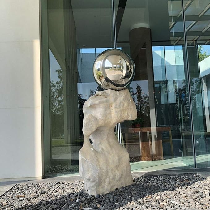 30 cm/12 inch Diameter Gazing Globe Mirror Ball,Silver Stainless Steel Polished Reflective Smooth Garden Sphere,Colorful and Shiny Addition to Any Garden or Home-VerdiqueGarden