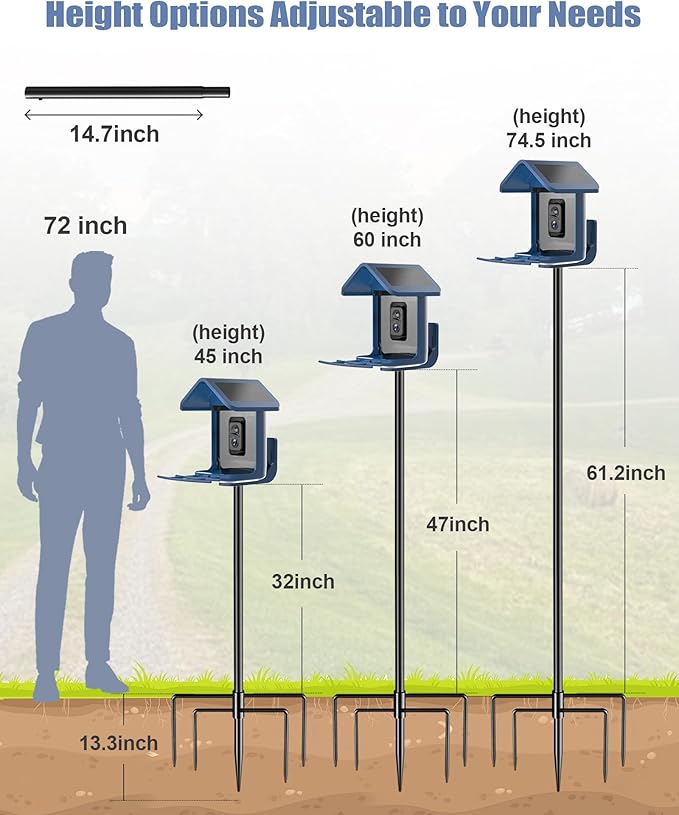 Bird Feeder Pole Stand – 74.5 Inch Height Feeding Station with 1-Inch Dia Heavy Duty for Hanging Feeders, Bird House Pole Mount Kit for Outdoor, Slip-Fit Connection-VerdiqueGarden