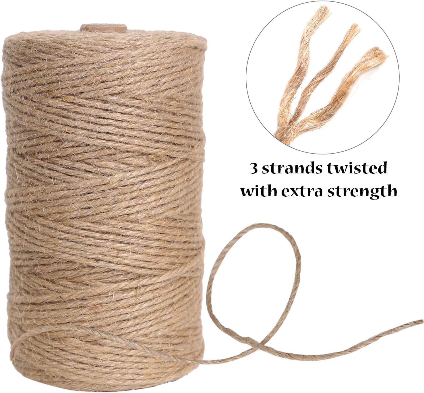 Natural Jute Twine 656ft 3mm,3Ply Twisted Thick Twine Rope Strong Jute String Roll for Crafts Gift Wrapping Gardening Home Decor Bundling Cat Scratching Post-VerdiqueGarden