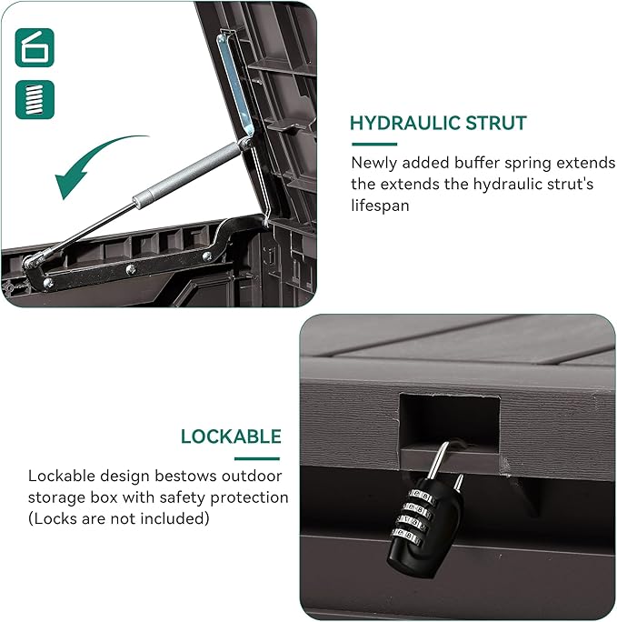 YITAHOME 80 Gallon Outdoor Storage Box, Large Water Resistant Resin Deck Box, Indoor Outdoor Lockable Storage Container for Patio, Garden, Cushions, Tools, Equipment (Dark Brown)-VerdiqueGarden