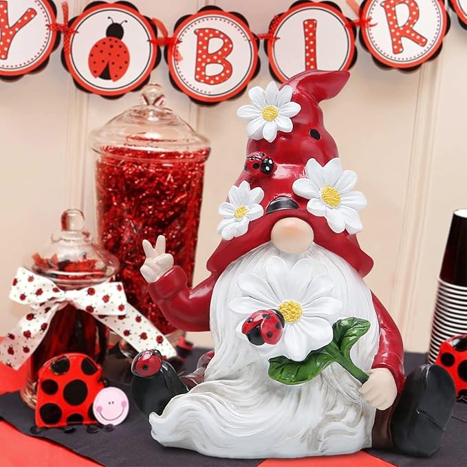 Hodao Ladybug Spring Gnomes Decorations Ladybug Gnomes Ornaments Decor Gifts Summer Gnomes Figurines Ladybug Gnomes for Outdoor Garden Decor Ladybug Birthday Gifts for Mom, Women, Grandma-VerdiqueGarden