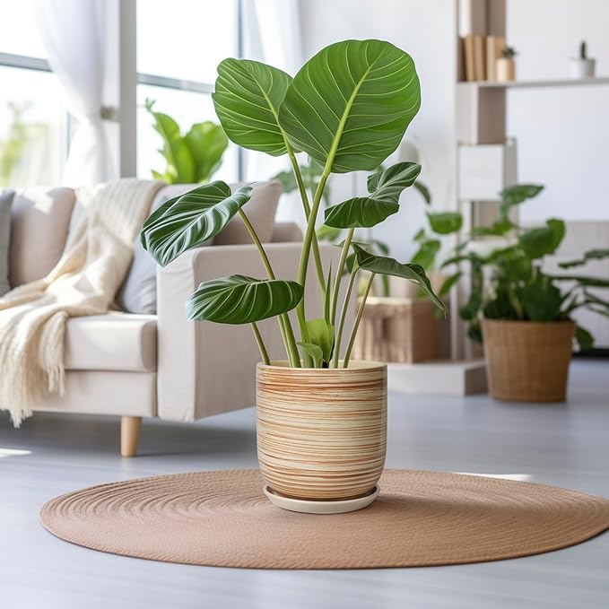 12 Inch Pots for Plants - Ceramic Planters for Indoor Plants, Large Planter Pot for Home Garden Patio Office with Drainage Hole Cylinder Flower Pot Yellow-VerdiqueGarden