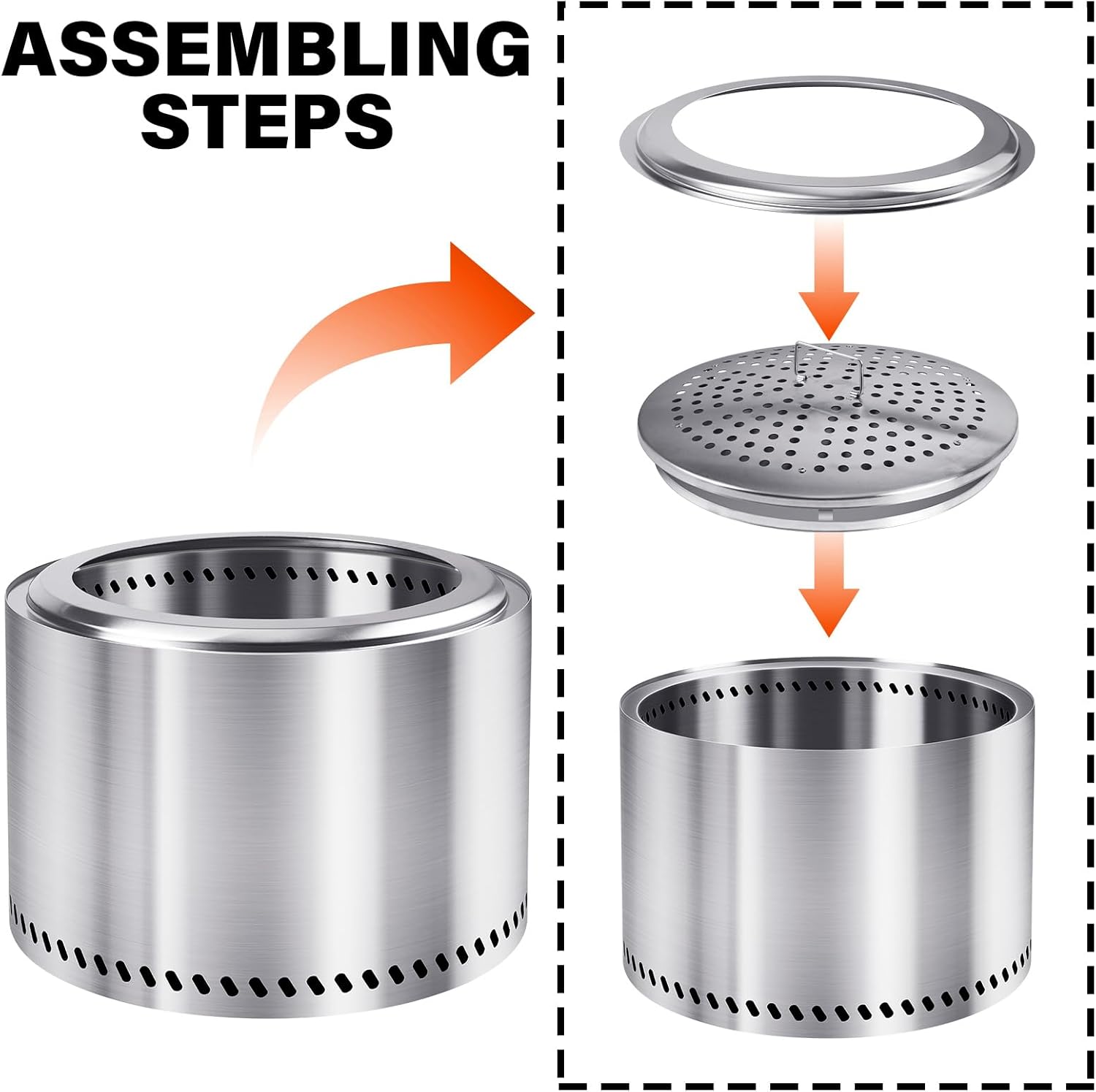 HGD 28 Inch Smokeless Firepit, Stainless Steel Fire Pit, Wood Burning Firepit for Patio Garden Picnic-VerdiqueGarden