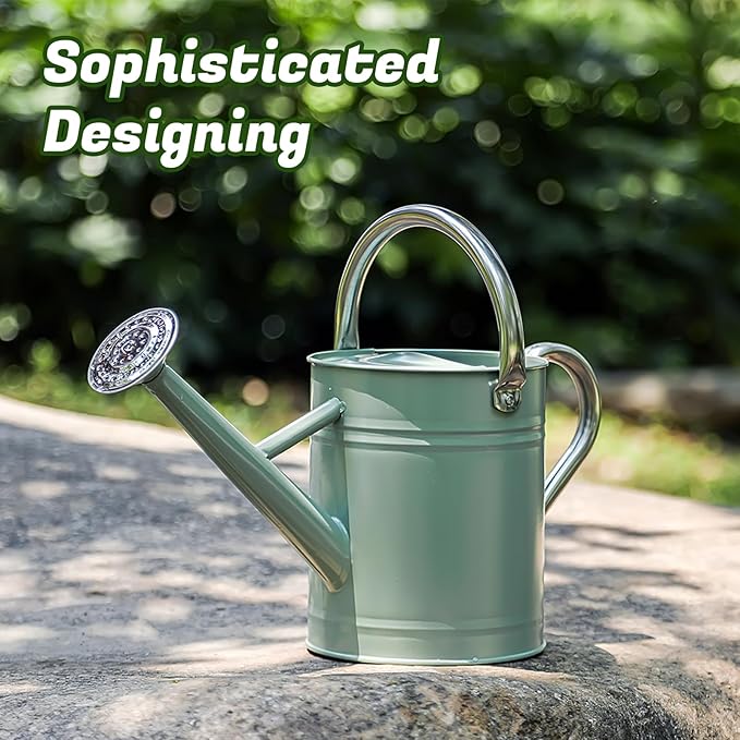 1 Gallon Watering Can for Plants, Watering Cans for Indoor&Outdoor Gardening, Galvanized Steel Watering Pot with Removable Spout, Metal Water Can with Ergonomic Movable Handle(Cream Green)-VerdiqueGarden