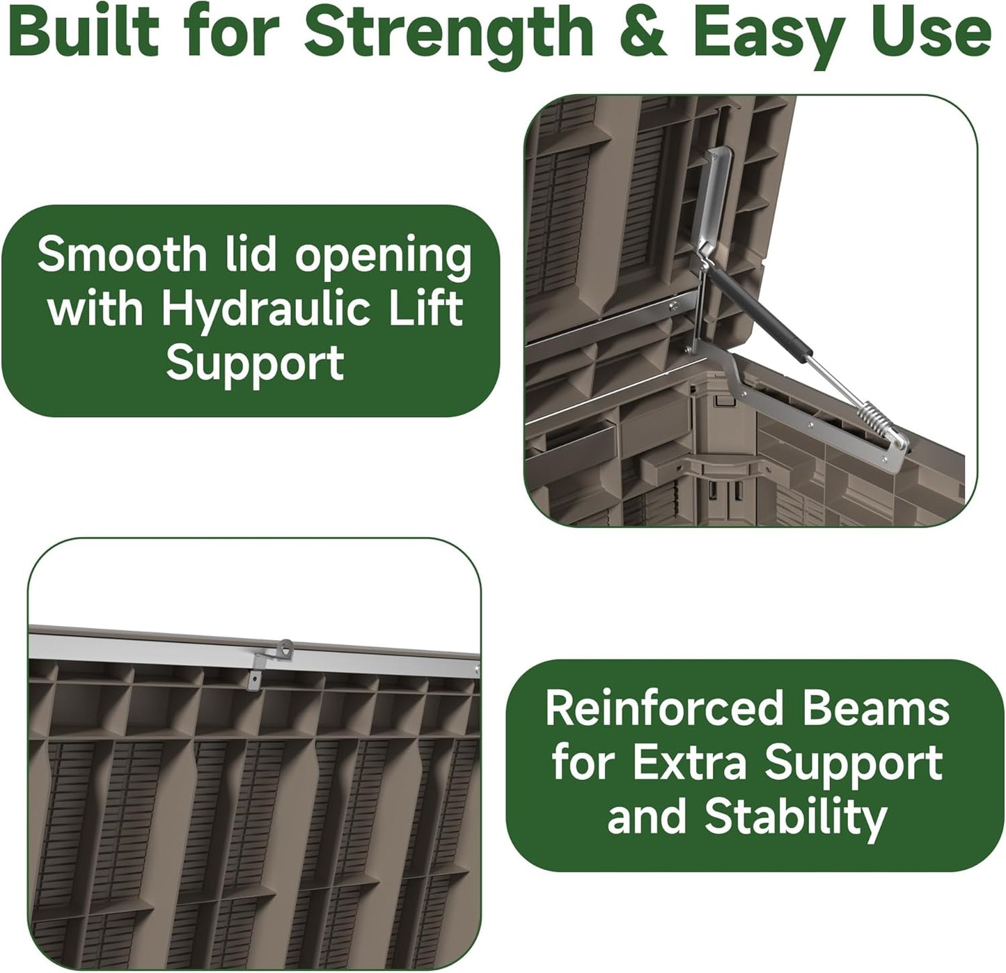 260 Gallon Outdoor Storage Box Waterproof, UV Resistant Resin Deck Box with Hydraulic Rod, Reinforced Stability for Patio, Garden, Rattan Gray-VerdiqueGarden