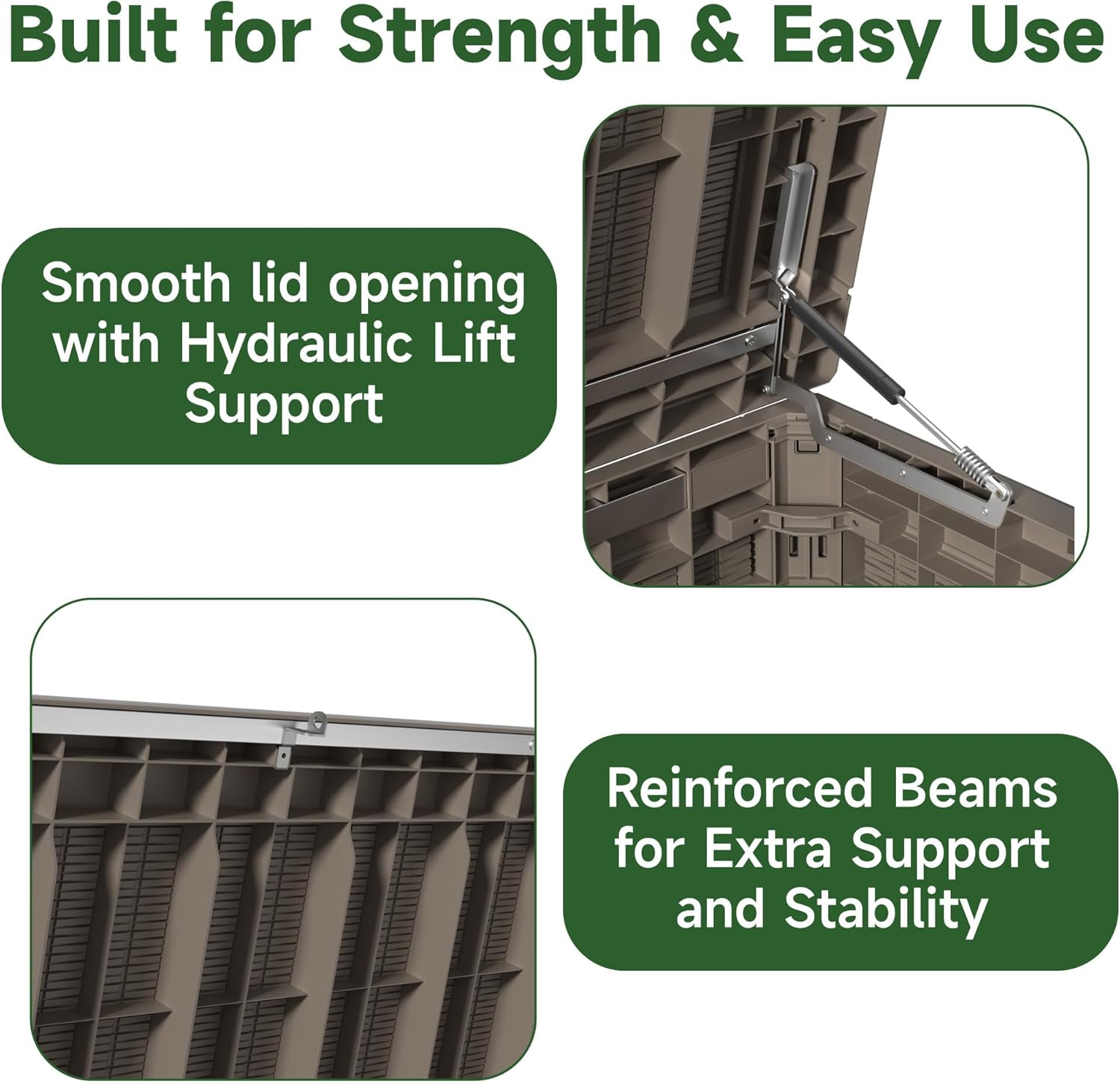 260 Gallon Outdoor Storage Box Waterproof, UV Resistant Resin Deck Box with Hydraulic Rod, Reinforced Stability for Patio, Garden, Rattan Gray-VerdiqueGarden