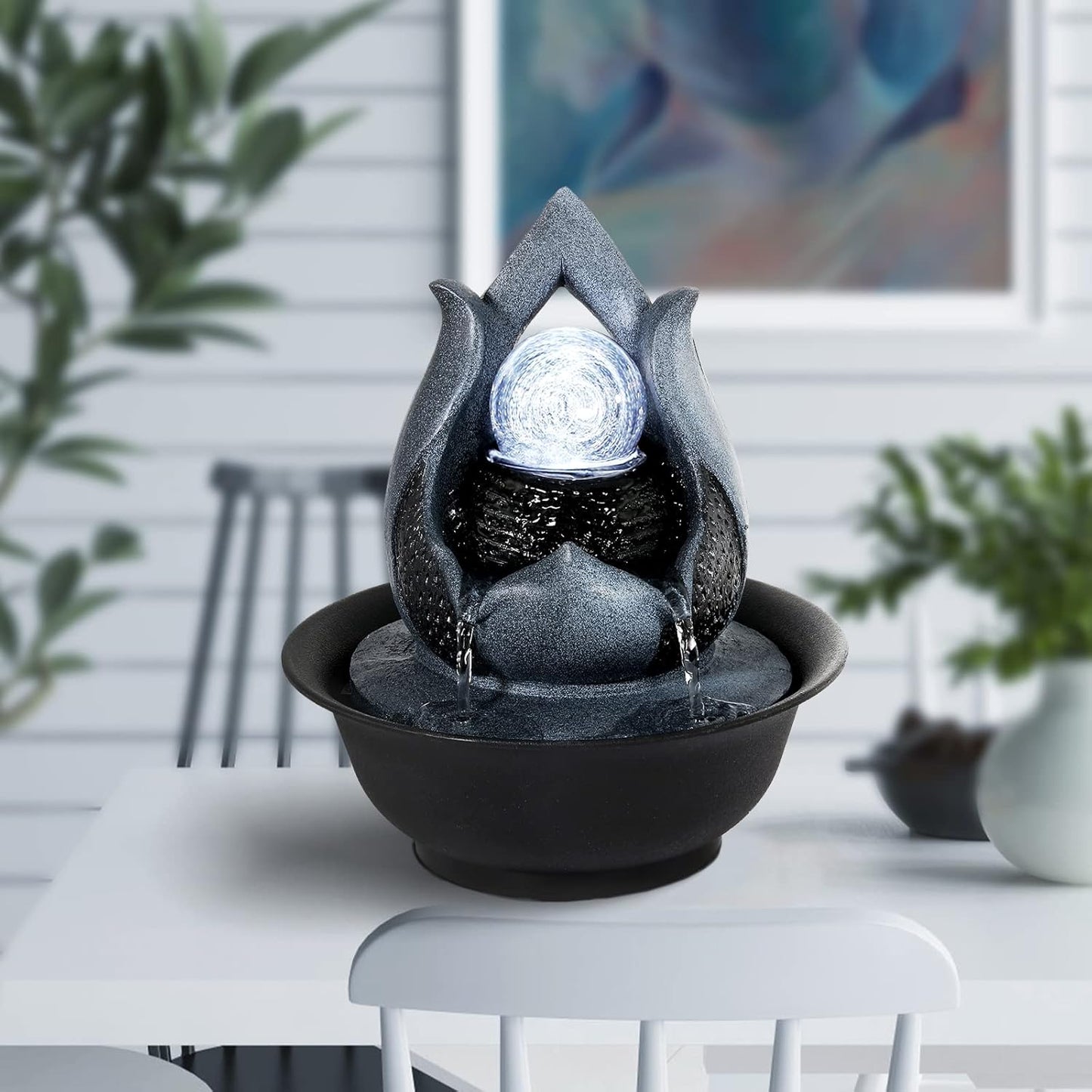 WICHEMI Indoor Water Fountain Tabletop Fountains with LED Rolling Ball, Feng Shui Zen Meditation Desktop Waterfall Fountains Calming Water Sound Relaxation Fountain for Home Bedroom Office (Style 12)-VerdiqueGarden