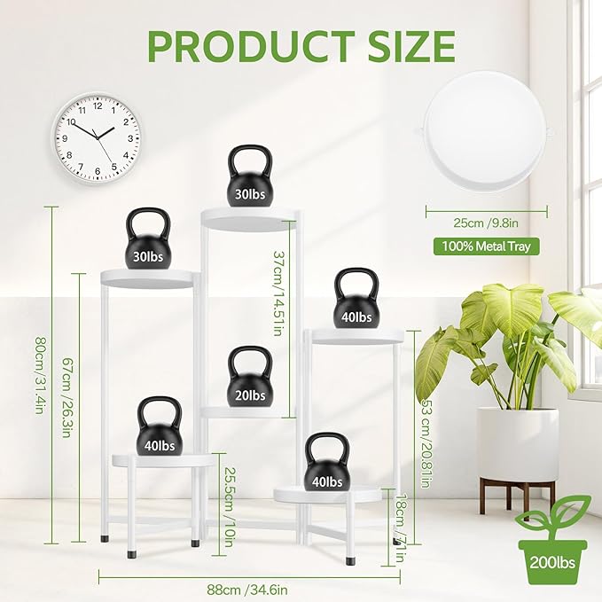 iDavosic.ly 6 Tier Large Plant Stand Indoor with 10 Inch Wide Tray, Tiered Corner Metal Outdoor Flower Display Holder Shelf, Folding Tall Rack for Patio Porch Living Room, White-VerdiqueGarden