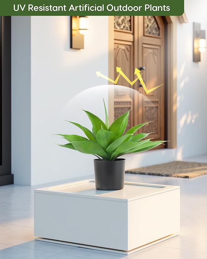 Velener Fake Agave with Black Pot, Artificial Plant Outdoor Agave - Fake Plants for Indoor and Outdoor Decor(16 Inch)-VerdiqueGarden