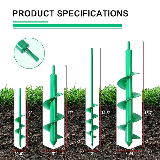 4 Pack Garden Ground Earth Spiral Drill Bit for 3/8" Hex Drive Drill, Auger Drill Bits for Bulbs Planting, Hole Digger Flowers,Bedding Digging Plant Rapid Planter Tool-VerdiqueGarden