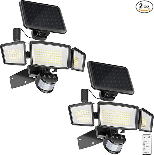 Ensenior 1800LM Solar Flood Lights Outdoor, Motion Sensor Outdoor Light 6500K, IP65 Waterproof, Separate Solar Panel, Solar Security Light with 5 Sensor Modes and 3 Adjustable Head for Yard (Black)-VerdiqueGarden