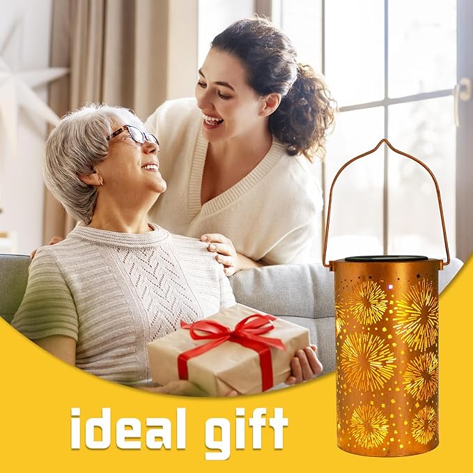 DIBIEECN Fireworks Solar Gardening Gifts Lanterns, Garden Decor for Outside, Pattern Solar Decorative Lights Waterproof, Outdoor Gifts for Women Mom Grandma, Yard Gifts for Patio, Pathway, Landscape-VerdiqueGarden