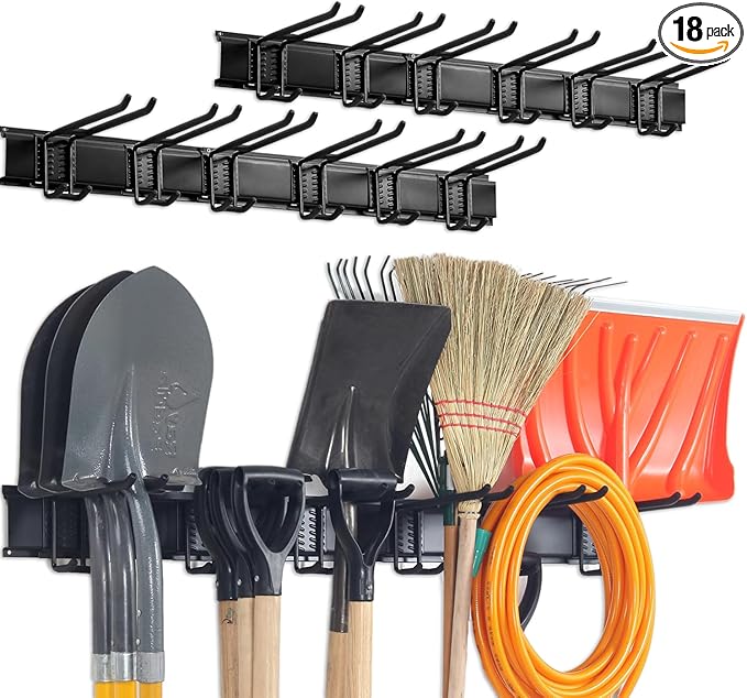 Wall Mount Tool Storage Rack, Heavy Duty Garage Storage Tool Organizer, Garden Tool Wall Hooks and Hangers, Hold Up to 350lbs Black 2Pack, AK806-Black-2Pack-VerdiqueGarden