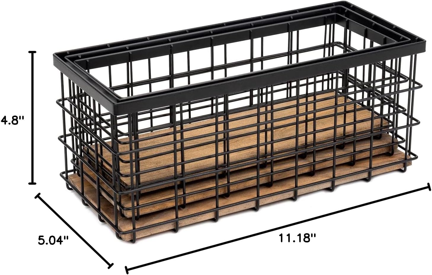 TIEYIPIN Farmhouse Decor Metal Wire Storage Baskets, Wood Base Containers Organizing Basket Caddy Bin for Kitchen Cabinets, Bathroom, Pantry, Garage, Laundry Room, Closets - Small - Black (Set of 3)-VerdiqueGarden