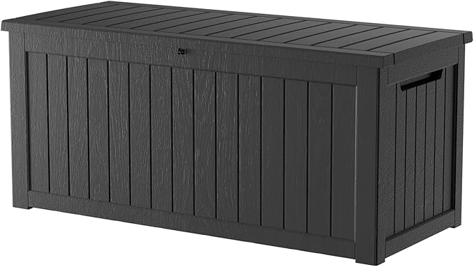 270 Gallon Lockable Resin Deck Box, Waterproof & UV-Resistant Outdoor Storage Box for Outdoor Cushion Storage, Garden Tools & Pool Accessories Storage, Black-VerdiqueGarden