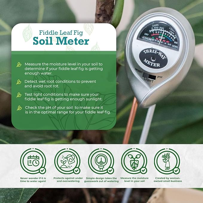 Houseplant Resource Center Fiddle Leaf Fig 3-in-1 Soil Moisture Meter for Plants – Best Indoor Plant Water Meter for Potted Houseplants - Light & Moisture Sensor Probe for Optimal Growth-VerdiqueGarden
