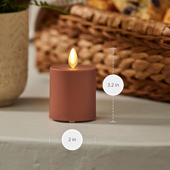 Luminara Outdoor Votive Flameless LED Candle, Baked Clay 2" x 3.2", Moving Flame Battery Operated Timer Remote Ready IPX4 Matte Plastic Finish-VerdiqueGarden