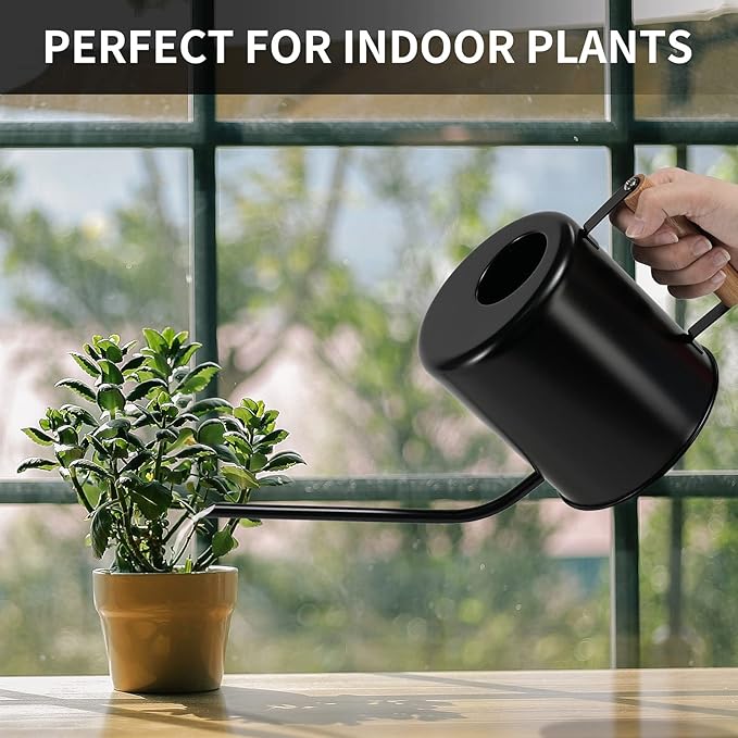 1.5 Liter Black Watering Can for Indoor Plants, House Plants, Flower Watering, Outdoor Plants - Small Metal Watering Can with Long Spout-VerdiqueGarden