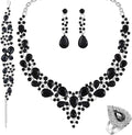 Crystal Bridal Wedding Jewelry Sets for Women Rhinestone Teardrop Crystal Statement Choker Necklace Drop Earrings Link Bracelets Rings Teardrop Jewelry Set for Brides Bridesmaids
