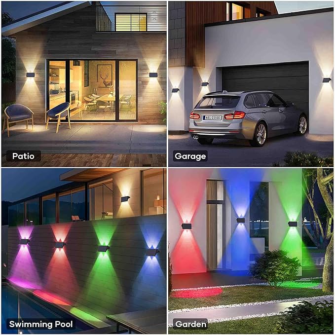 Fence Lights Solar Powered, 6-Pack Solar Fence Lights Up/Down Flexible Buttons, IP67 Waterproof for Outdoor, 120LM Bright, Auto Dusk to Dawn for Wall/Stairs/Yard/Railing/Deck/Pathway (White & RGB)-VerdiqueGarden