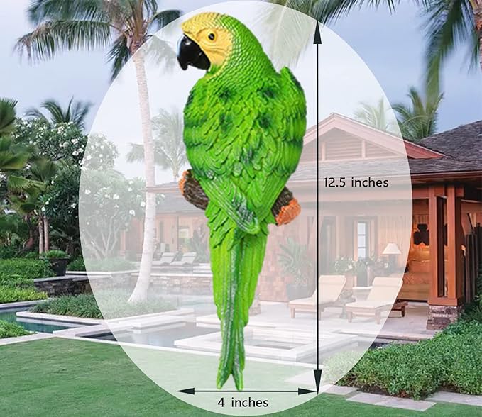 Bright Resin Parrot Statues and Figurines Home Decorations, Realistic Tropical Parrot Sculpture for Wall Decor, Tree, Patio, Garden, Outdoor Pool Statues DIY Bird Ornament(Green)-VerdiqueGarden