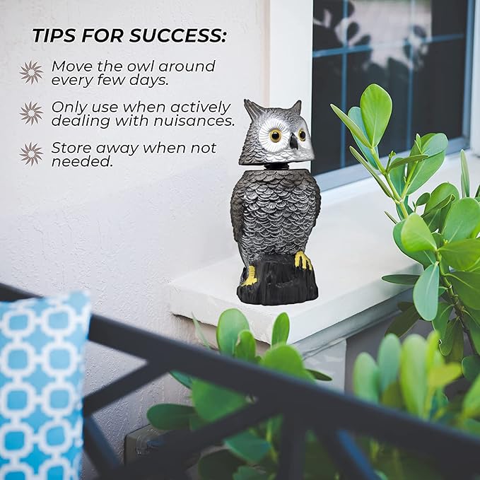 Galashield Owl Decoy to Scare Birds Away Scarecrow Fake Owl with Rotating Head 15" Tall-VerdiqueGarden