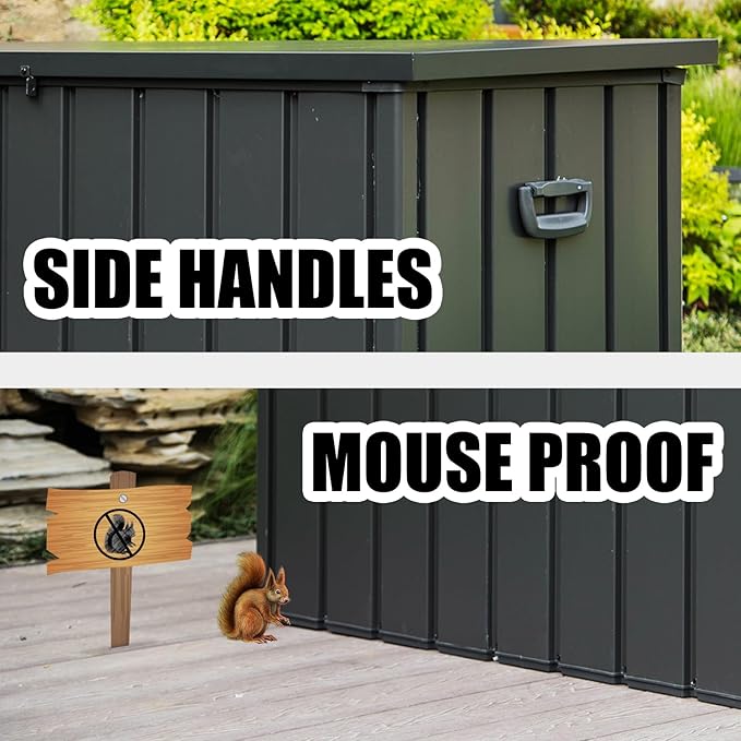 Domi Outdoor Storage Deck Box 120 Gallon, Waterproof Lockable Steel Outdoor Storage Container for Outside Cushions, Garden Tools and Pools Equipment, Gray-VerdiqueGarden