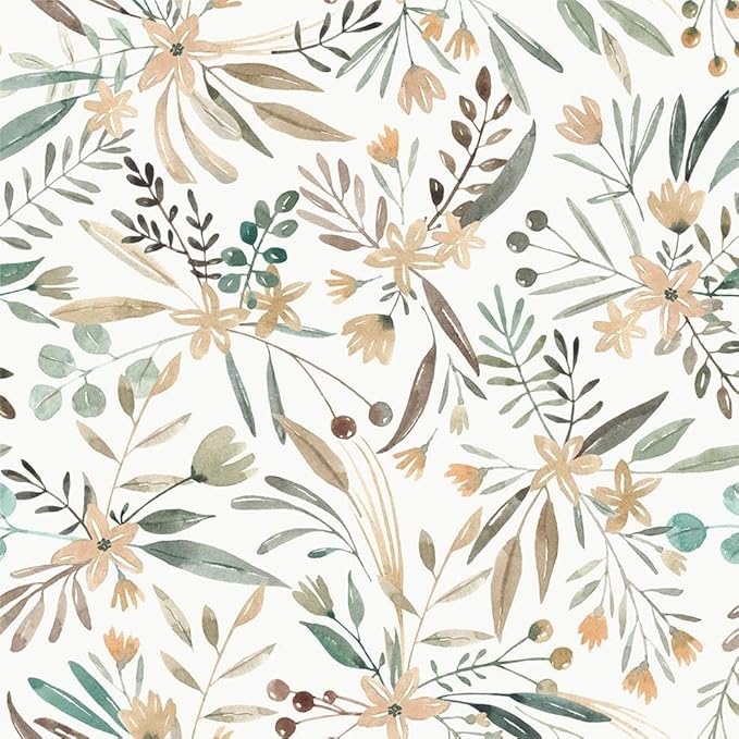 Boho Watercolor Brown Leaf Vintage Peel and Stick Wallpaper Self Adhesive Removable Easy Peel Off Stick on Wall Paper for Bedroom Cabinet Renter-VerdiqueGarden