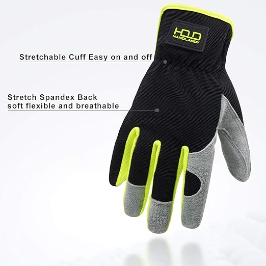 HLDD HANDLANDY 2 Pairs Leather Gardening Gloves for Men, Utility Work Gloves for Gardening, Yardwork, Construction, Mechanics, Great Garden Gifts for Men Women-VerdiqueGarden