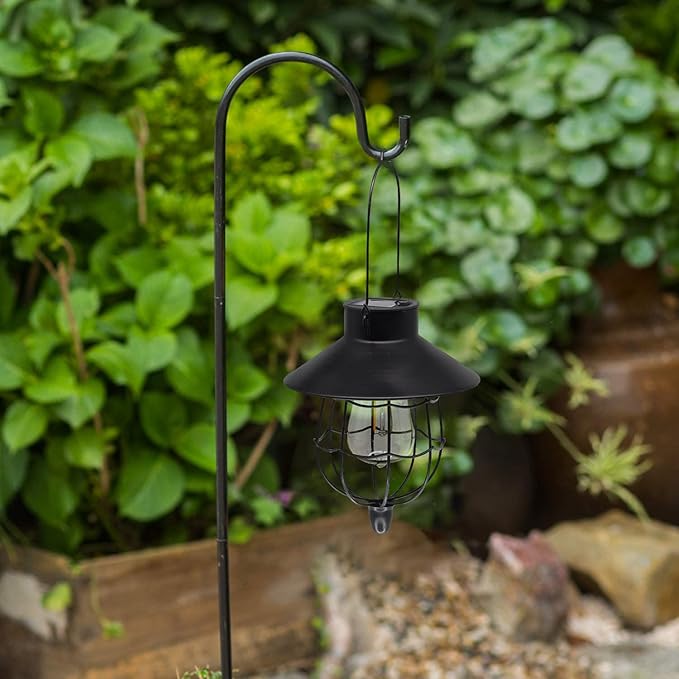 YAKii 2 Pack Solar Lantern Hanging Waterproof Outdoor Metal Solar Lamp with Warm White Light Decorate for Yard Garden Pathway Patio Porch Decor (Black)-VerdiqueGarden
