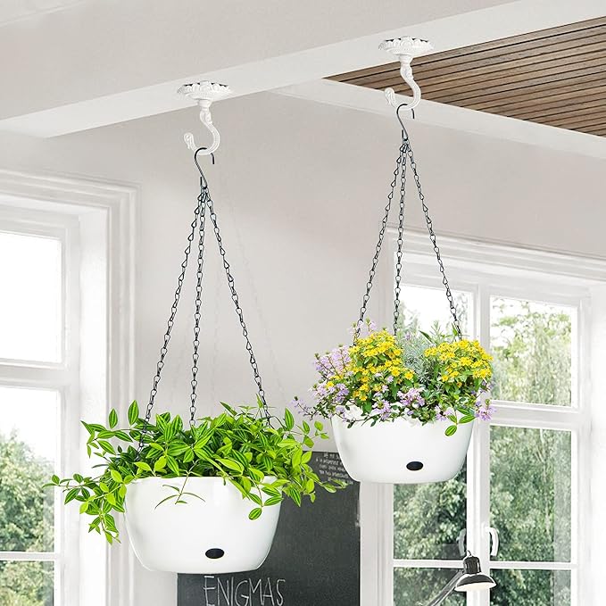 Sungmor Heavy Duty Ceiling Hooks - 3PC White Cast Iron Antique Decorative Hooks for Hanging Plants, Planters, Wind Chimes, Lanterns-VerdiqueGarden