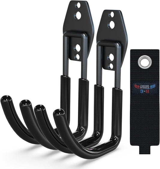 3-H Garden Hose Holder Wall Mount 2 Pack,Solid Steel Hose Hanger,Perfect for Hanging Outdoor Air Hose,Ropes,Pipes,Garden Tools,Ladders,Bikes,Bulk Items(Black)-VerdiqueGarden