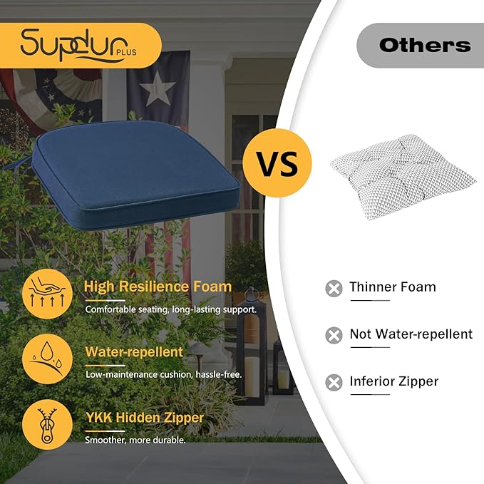 Outdoor Sunbrella Round Corner Seat Cushion, 17"x16"x2", Set of 4, Non Slip Seat Cushion Pads with Removable Cover for Patio Furniture, Garden Yard Lawn, Specrtum Indigo-VerdiqueGarden