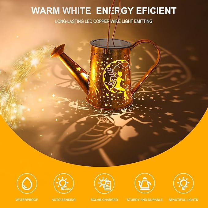Big Solar Lanterns Outdoor Waterproof, Moon Fairy Watering Can Garden Decor,Hanging Solar Lights Yard Art, Outside Patio Decorations Gardening Birthday Gifts for Mom Grandma Women with Shepherd Hook-VerdiqueGarden