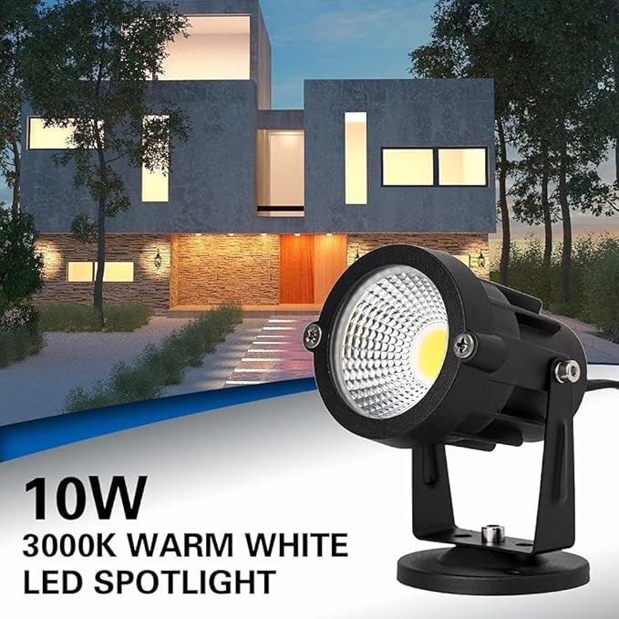 4 Pack 10W LED Spot Lights Indoor Uplight, Security Floor Spotlight,Ceiling Spotlight,120V Landscape Lights, Home,Garden,Yard with US 2-Plug Warm White-VerdiqueGarden