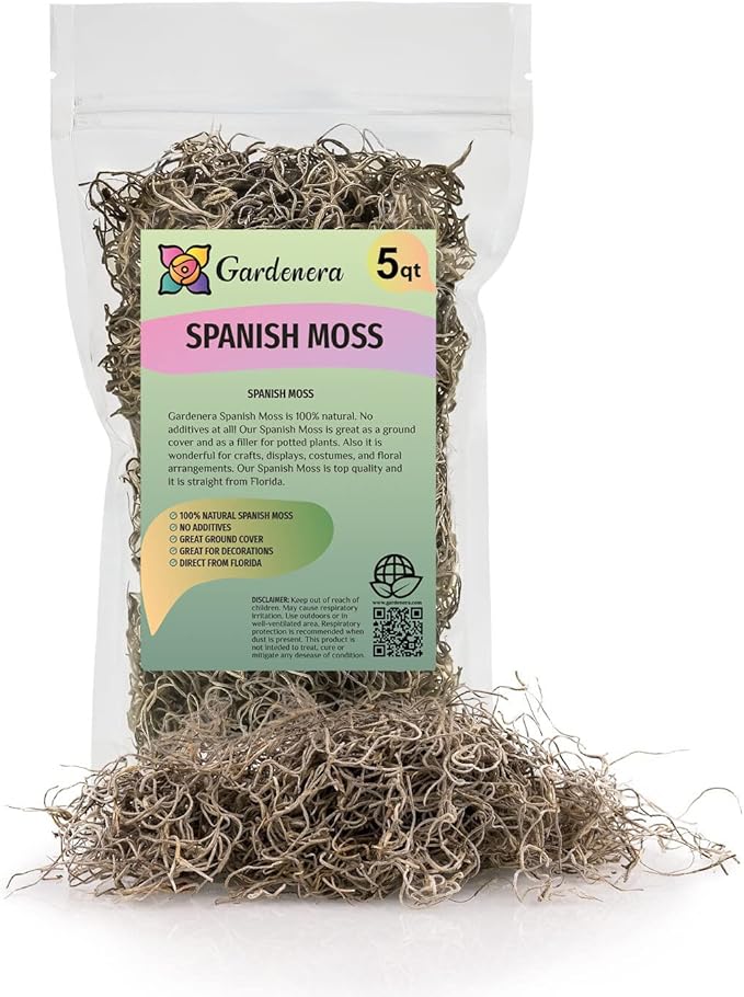 Premium Natural Spanish Moss | Natural Preserved - Great Ground Cover - Filler for Potted Plants - by GARDENERA - 5 Quart Bag-VerdiqueGarden
